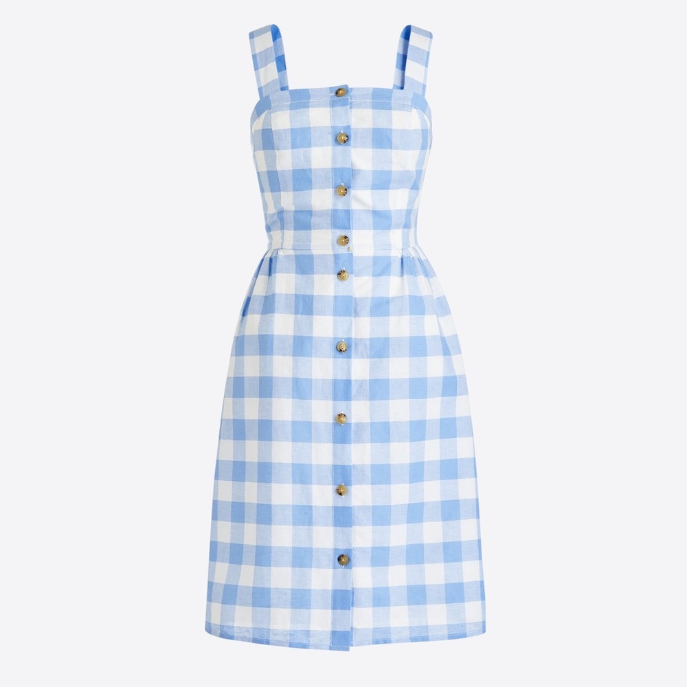J. Crew Factory Blue and White Gingham Button-Front Sundress